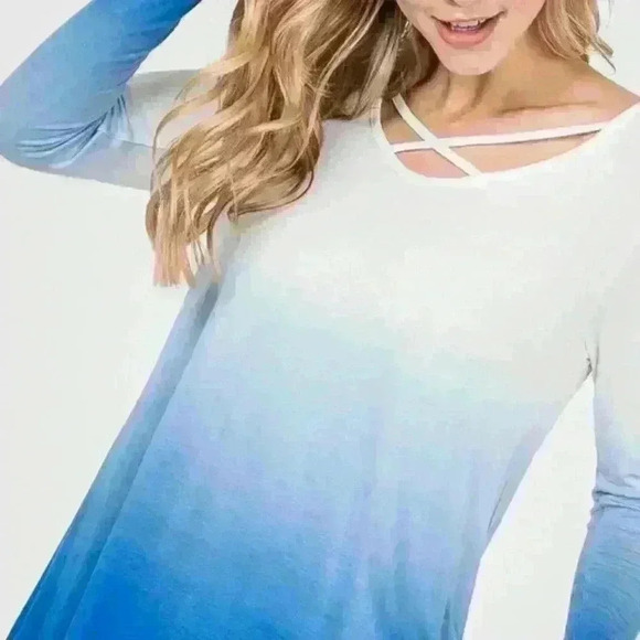 Royal Blue Ombre Crisscross Neck Top - Picture 2 of 3